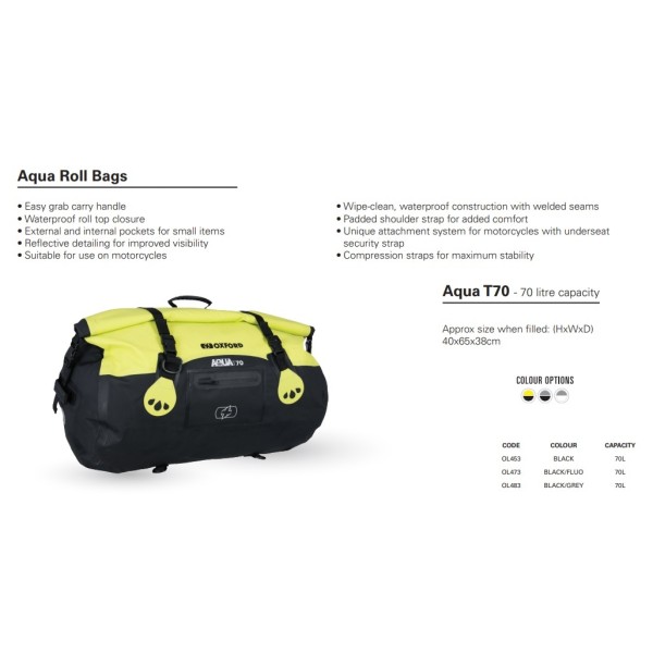 Oxford OXFORD AQUA T-70 ROLLBAG BLACK/FLU